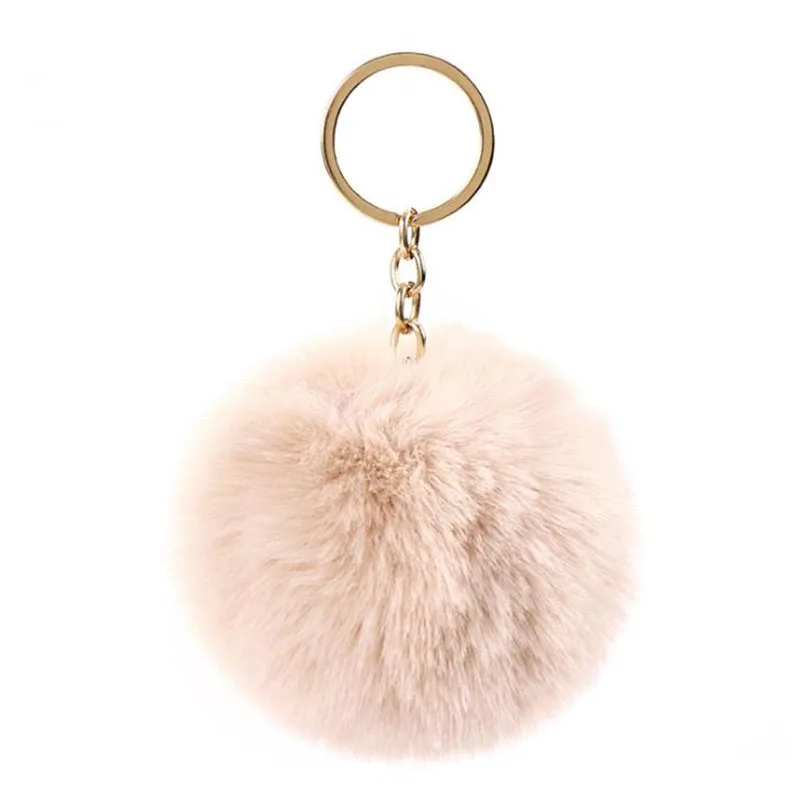 819249 8cm Simple Pompom Fur ball Keychain Artificial Rabbit Fur Animal Key Chain For Woman Car Bag Accessories Key Ring 15 colors - Цвет: 819249