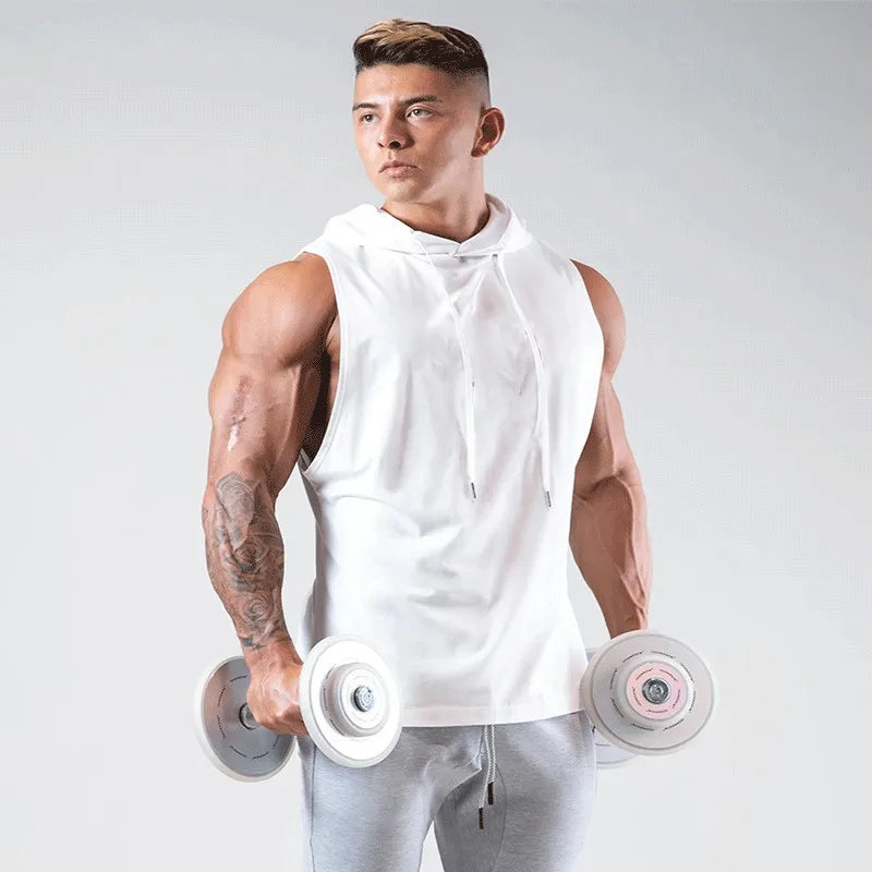 Summer Sleeveless Hoodie Gym Men's Vest Sports Bodybuilding Fitness Navy Blue Sports Vest Basketball Fashion Slim Casual Tops