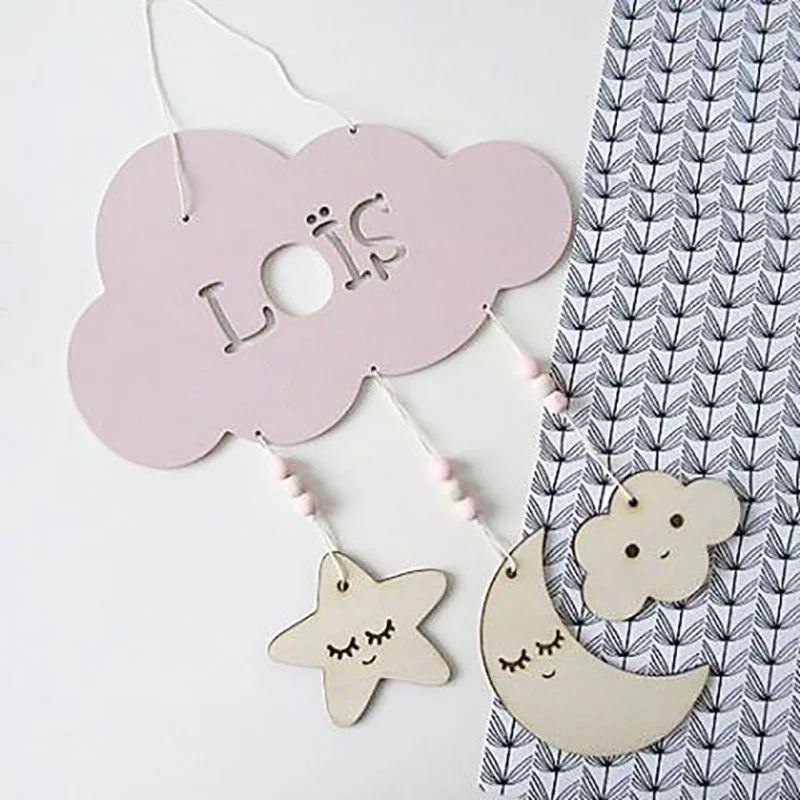 

Wooden Cloud Shape Decoration Raindrop Decorative Ornaments Hanging Plaque Decor Baby Star and Cloud Mobile Decoration For Room