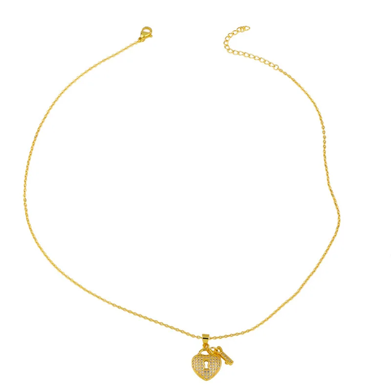 

3Pcs Gold Color CZ Micro Pave Lock Key charms pendants necklace jewelry crystal pendant fashion accessories for women NKT45