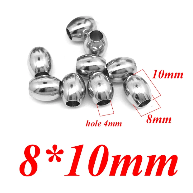 8x10mm Aiovlo 20 шт./лот нержавеющая сталь Длинные овальные полосы Серебряный оттенок цилиндра бисера подходит кожа ожерелье браслет DIY ювелирных изделий - Цвет: 8x10mm