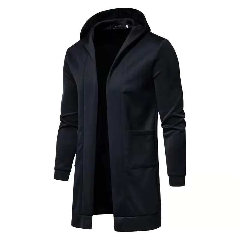 Fashion Men Solid Long Sleeve Hooded Vintage Hip Hop Mid-length Cardigan Windbreaker Jacket Outwear Male Cloak Coat Streetwear | Мужская