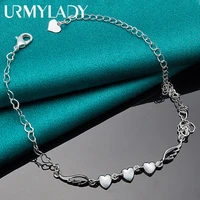urmylady 925 sterling silver full heart chain bracelet for women wedding celebration engagement party charm fashion jewelry
