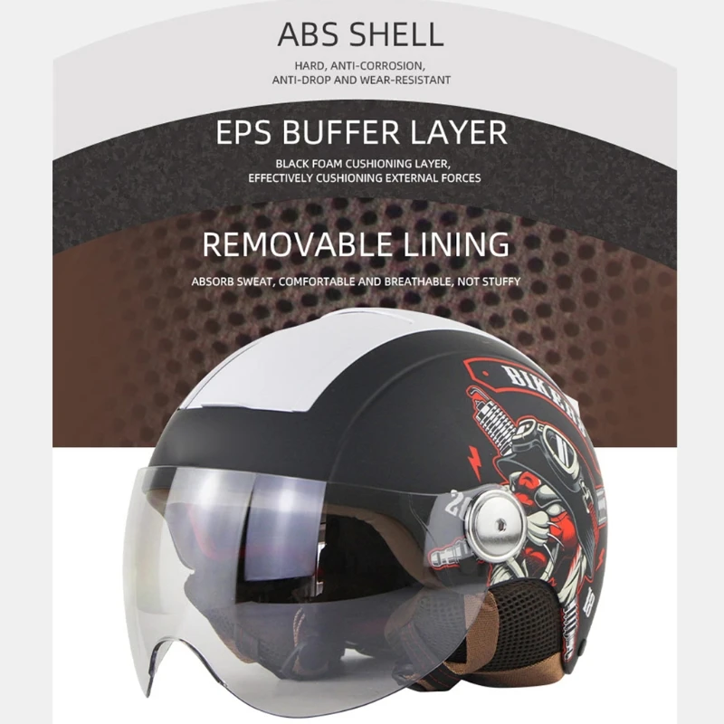 

Electric Motorcycle Helmets Half Face ABS Helmet With Lens Scooter Motor Crash Helmet for Women/Men