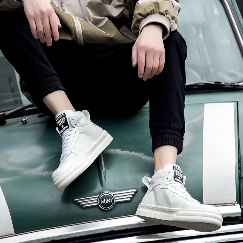 Кеды мужские высокие на толстой платформе повседневные кроссовки из натуральной