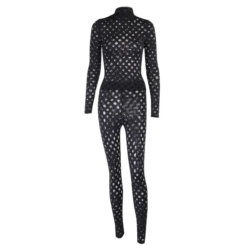 

Fashion Sexy Skinny Elastic With Hole Fitness Tracksuit Two Pieces Women Streetwear Long Sleeve Top And Seamless Leggings Outfit