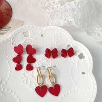 2020 new womens earrings fashion red heart acrylic drop earrings for women girl party gifts jewelry wholesale