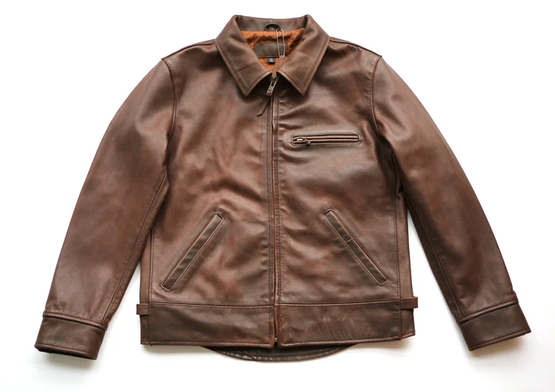 

Super Quality Cow Jacket American Style Genuine Leather Jackets Brown Classic Man Motor Coat Sales