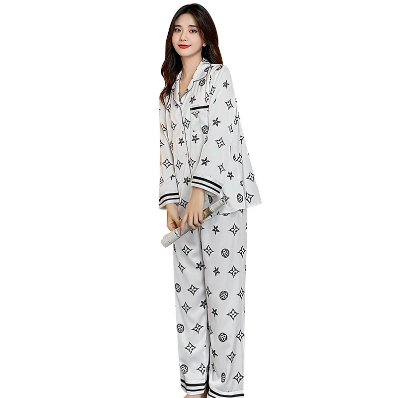 

Women's Pajamas Summer Thin Long Sleeve Two-piece Silk Thin Sleepwear Autumn Clothes Women Loungewear Silk Pajamas