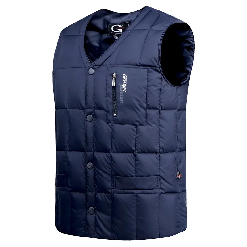 

White Duck Down Jacket Vest Men Autumn Winter Warm Sleeveless V-neck Button Down Lightweight Waistcoat Fashion Casual Male Vest