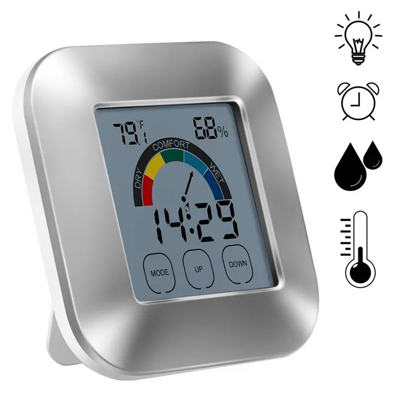 

Indoor Thermometer Humidity Monitor with Touchscreen Backlight Timer Smart Digital Hygrometer Temperature Gauge Meter with Clock