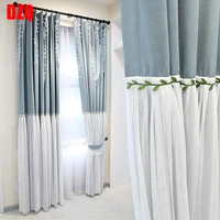 customized fresh korean style princess style warm gray blue lace curtains living room girl bedroom girl heart bay window shading