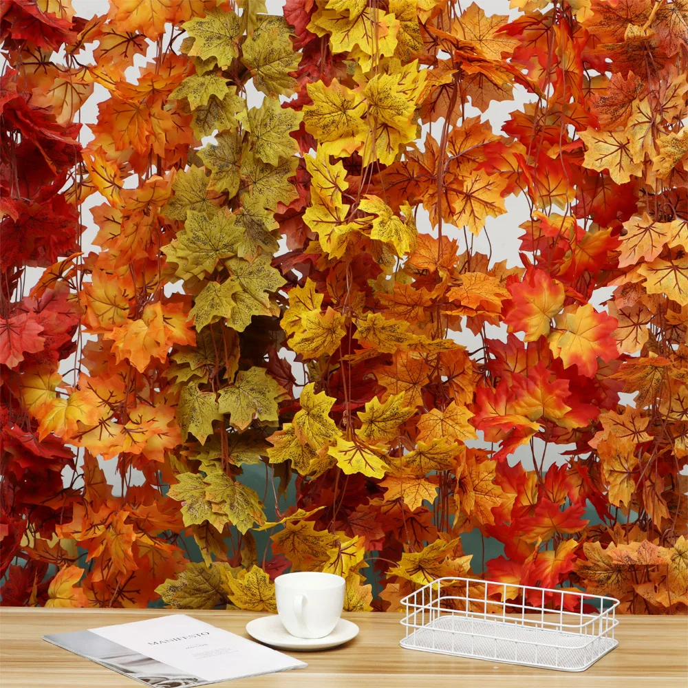 

Декор для дома, искусственный цветок, искусственная Осенняя ротанговая пластиковая трафаретная печать, кленовый лист, зеленое растение, го...