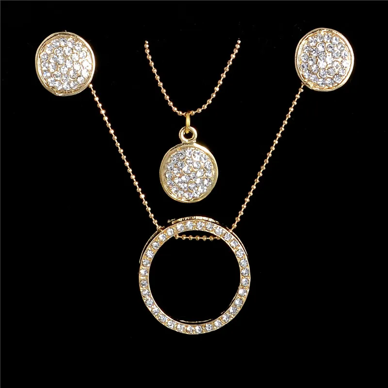 

gold filled Austrian Crystal Rhinestone Classic Hollow necklace pendant earrings jewelry sets Wedding Bridal