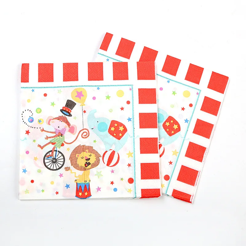 paper napkin x10pcs Цирк украшения для тематических вечеринок Полосатое Животные одноразовая посуда комплект пластины чашки Детская футболка с принтом масок День рождения поставки радостным - Цвет: paper napkin x10pcs