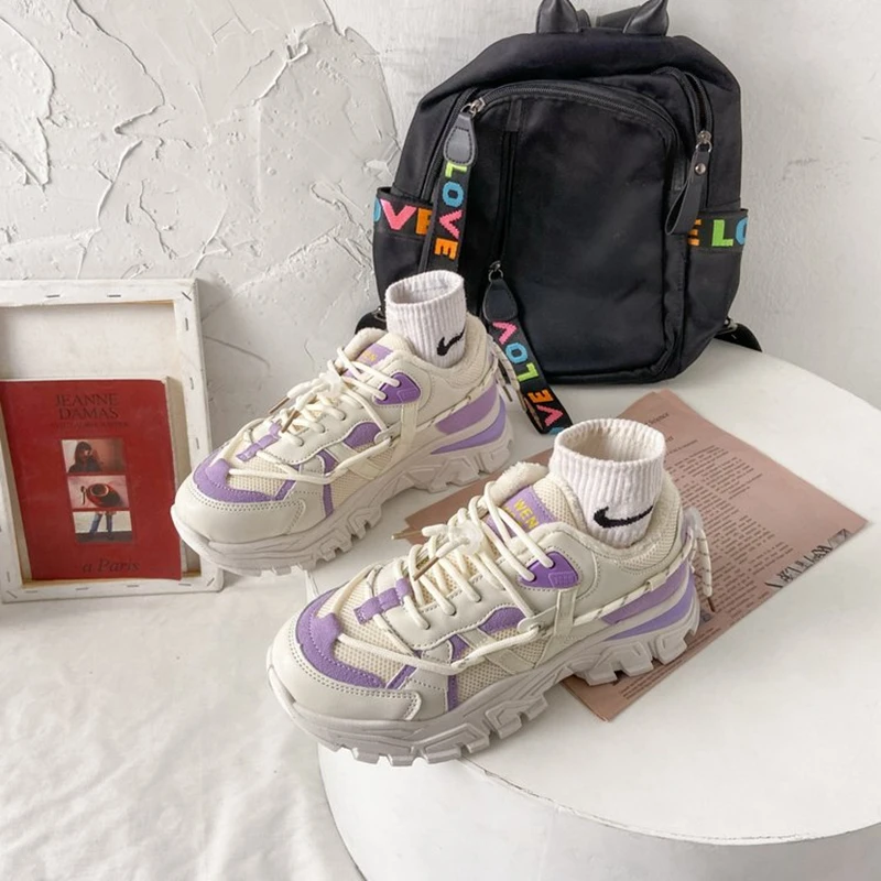 

Женские сетчатые туфли, дышащие Нескользящие кроссовки на платформе, плоская подошва, модная обувь для девушек