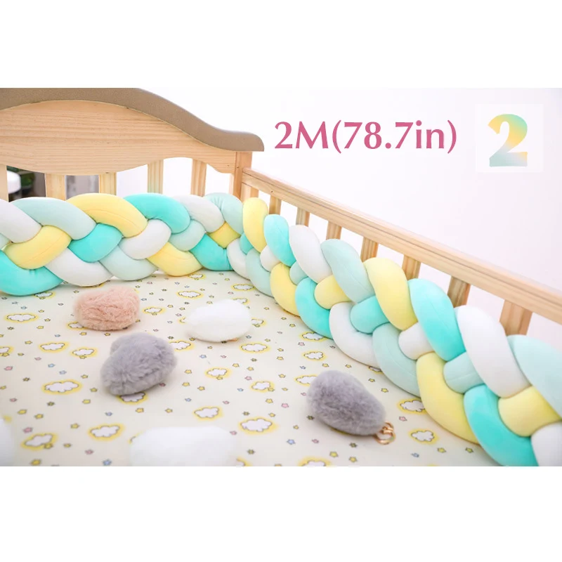 Baby Shining 4 Strands Newborn Crib Bumper 2M/3M Infant Bed Protector Room Decor 17CM(6.7in) Height Pure Weaving Plush Knot - Цвет: 2  2m