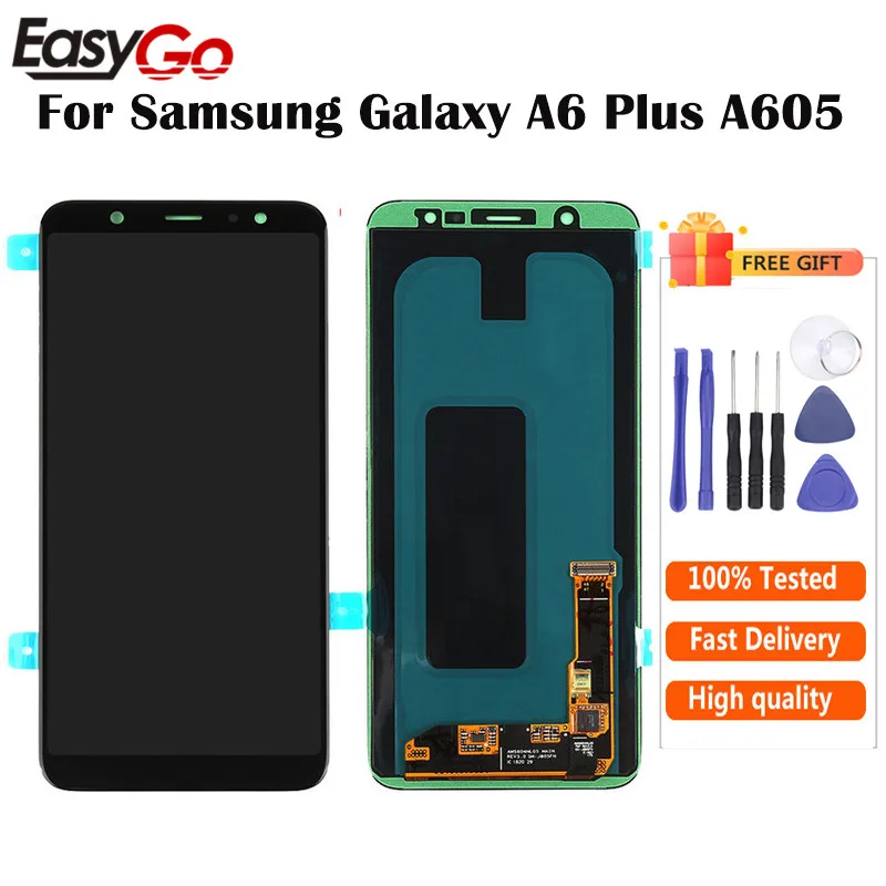 ЖК экран Super AMOLED для Samsung A6 + A605 A6050 дисплей с сенсорным экраном и дигитайзером Galaxy