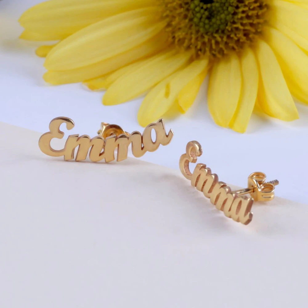 

Women's Personalized Name Earrings Custom Name Letter Stainless Steel Ear Studs A Pair Of Earrings Ladies Personalized Jewelry