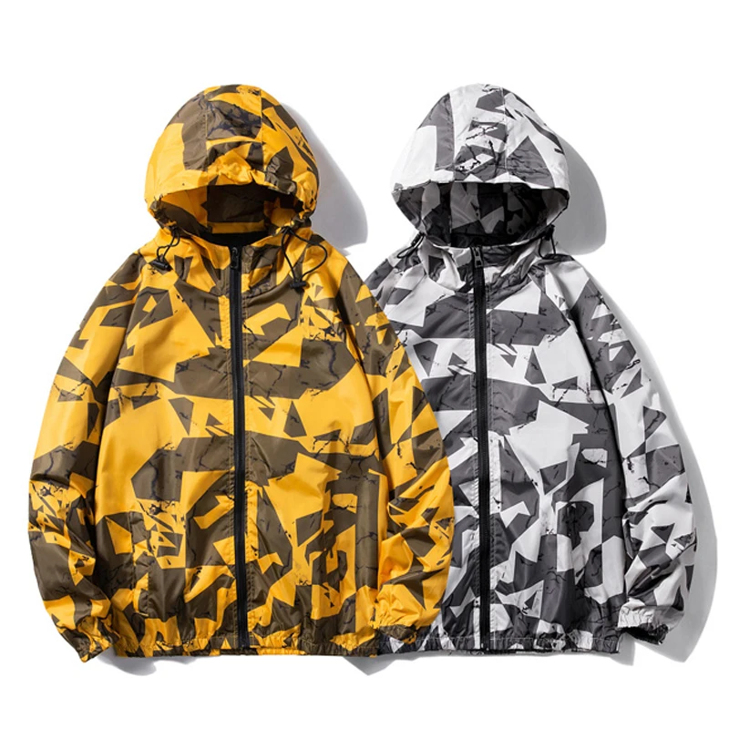

2021 Spring Autumn Fashion Jacket Men Outdoor Casual Coat Hooded Streetwear Men Bomber Jackets Yellow Zipper Windbreaker