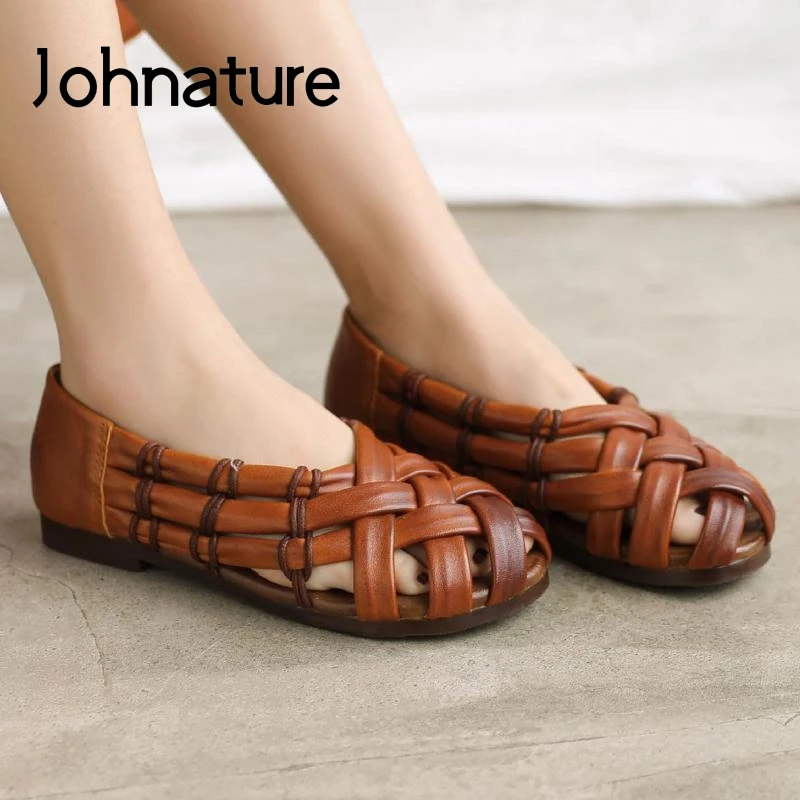 Женские плетеные сандалии ручной работы Johnature повседневные босоножки из