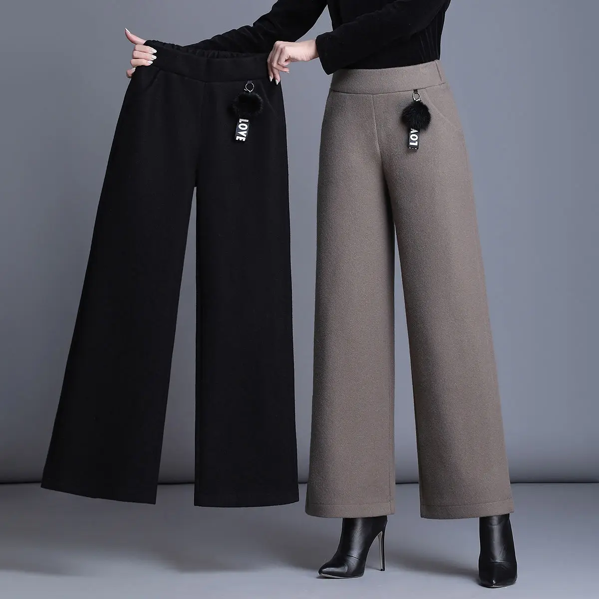 Женские шерстяные брюки с высокой эластичной талией повседневные Прямые