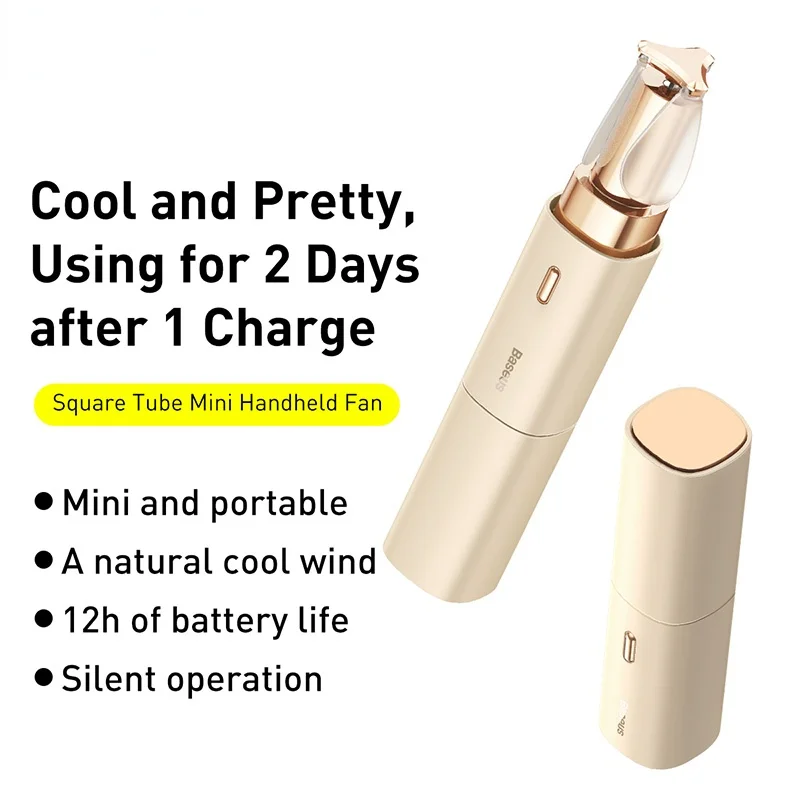 

Baseus Portable Handheld Fan Square Tube Mini Fan Rechargeable Summer Cooling Fan USB Cooler Fan Small Air Cooler Low Noise