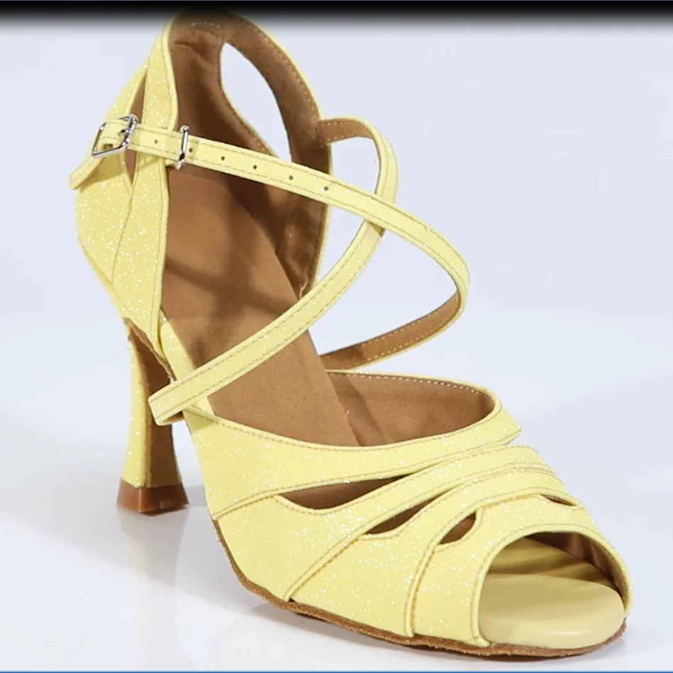 Evkoodance New Dance Shoes Luminous high heel 9cm Latin Shoes Flower pu Professional Ballroom Latin Salsa Dance Shoes for Women