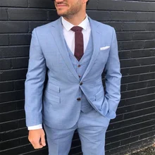 Traje de novio para hombre, traje de alta calidad personalizado, color azul claro, con solapa de pico, conjunto delgado de 3 piezas (chaqueta + Pantalones + chaleco), novedad de 2021 (1)