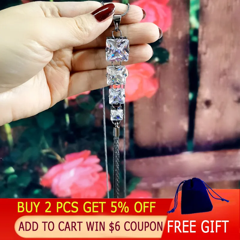 KIOOZOL квадратные стразы Длинные подвески с кисточками серебряного цвета длинное