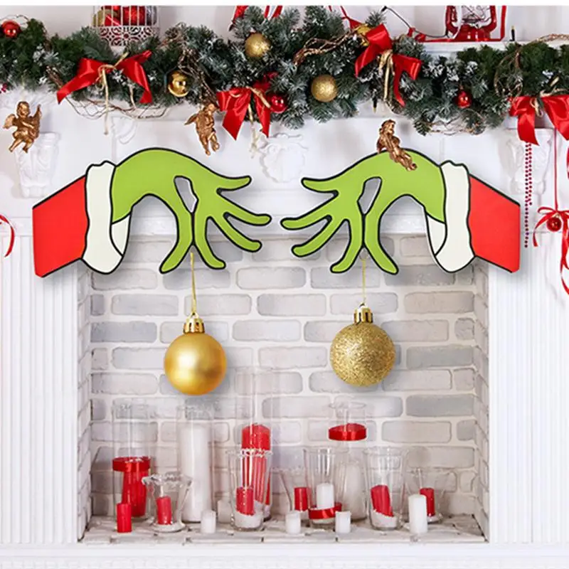 

2021 New Christmas decoration Grinch gesture pendant Christmas wooden door Christmas home decoration mall with hanging holes