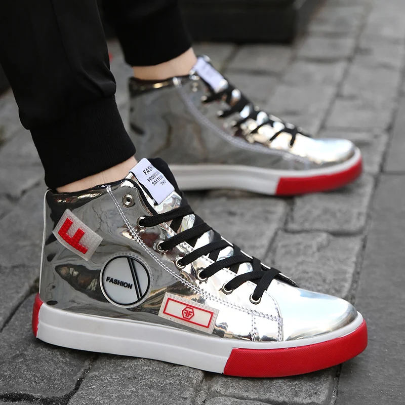 Winter Ankle boots Men Shoes luxury brand Fashion Leather Boots For Men Casual Waterproof Flat Male Shoes chunky Sneakers - Color: 2092-1 silvery