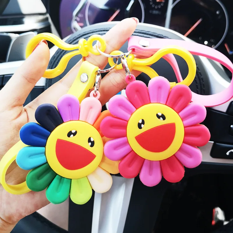 

2021 New Colorful Sunshine Smile Keychain Sun Flower Keychain Car Sunflower KeyRing Pendant Jewelry gift