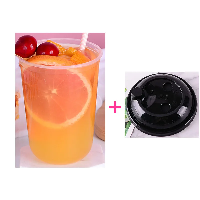 cup and black lid 50 шт. Высокое качество U форма одноразовая кофейная чашка День рождения Свадьба креативный сок чай холодная горячая пластиковая чашка с крышкой - Цвет: cup and black lid