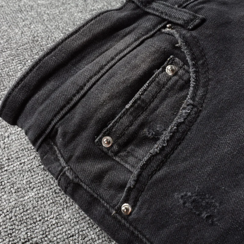 Джинсы мужские рваные в стиле ретро Эластичные зауженные брюки из денима панк