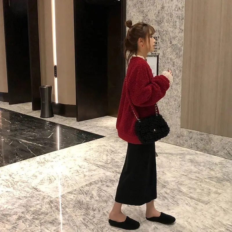 Толстые толстовки Женская мешковатая пушистая теплая зимняя кружевная