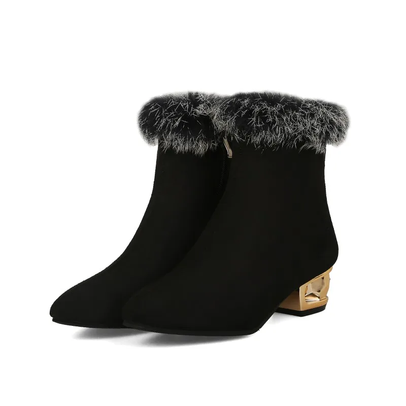 Сапоги большого размера на среднем каблуке с квадратной головкой замшевые