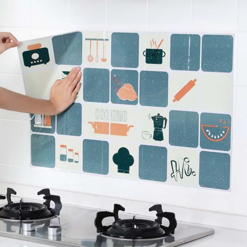

Kitchen Wall Sticker Heat-resistant Wall Art Decal Self Adhesive Oven Dining Hall Wallpaper Wall Sticker Oil Proof Kitchen Decor