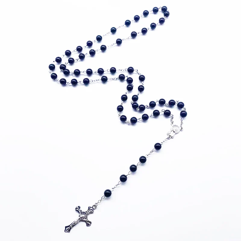 Католический крест с изображением девы Марии и Иисуса Христа Черные Четки