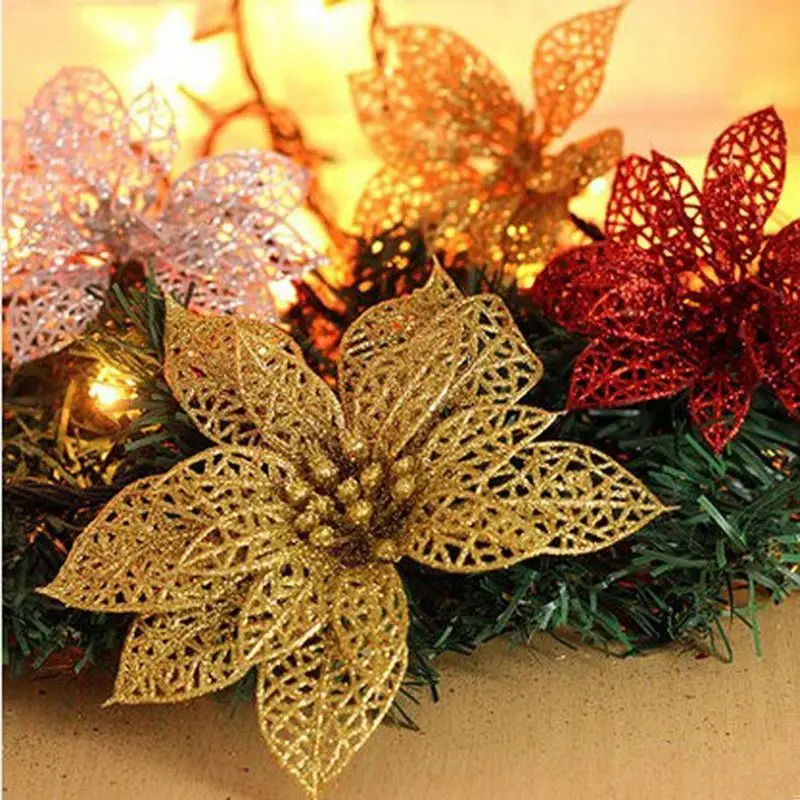 15 см пластик моделирование Рождественские цветы Блестящий полый искусственный