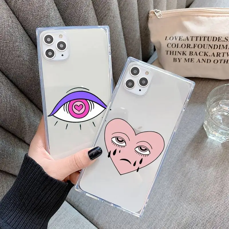 

Evil Eye Third Eye love Phone Case For iPhone 7 8 11 12 X XS XR MINI Pro Max Plus Clear Square Transparent