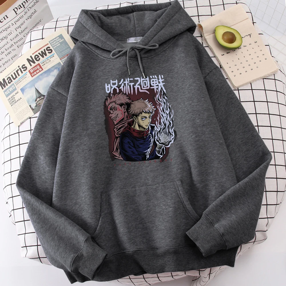

Fleece Autumn Tops Jujutsu Kaisen Yuji Itadori Cartoon Printing Mens Hoody Thick Comfortable Men'S Hooded Large Size Sweatshirt