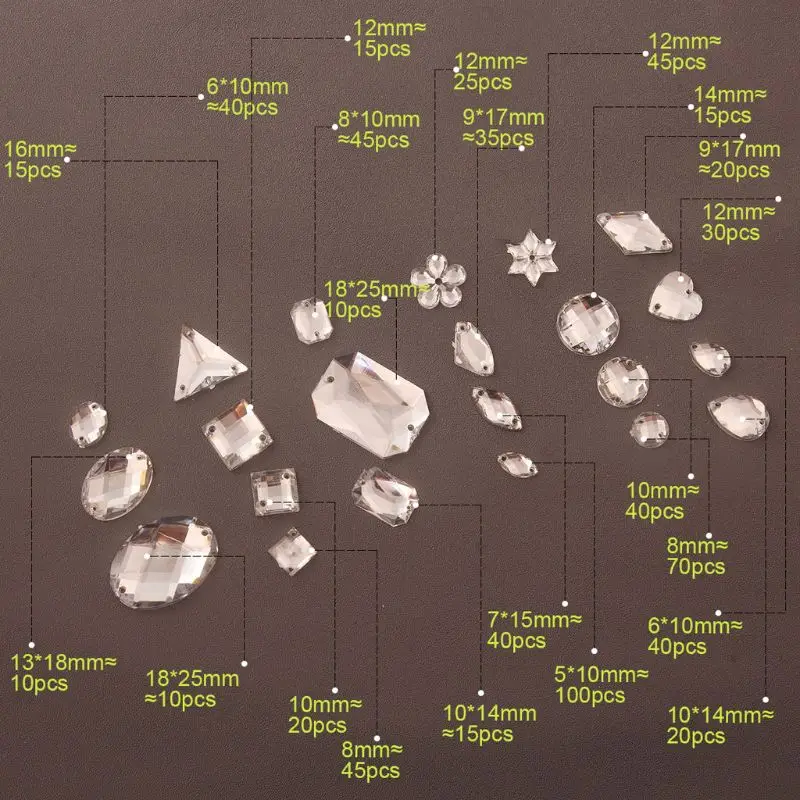

700pcs AB Clear Sew on Rhinestone Acrylic Crystal Buttons Gems Flatback Diamantes 24 Styles for DIY Crafts Clothes Decor
