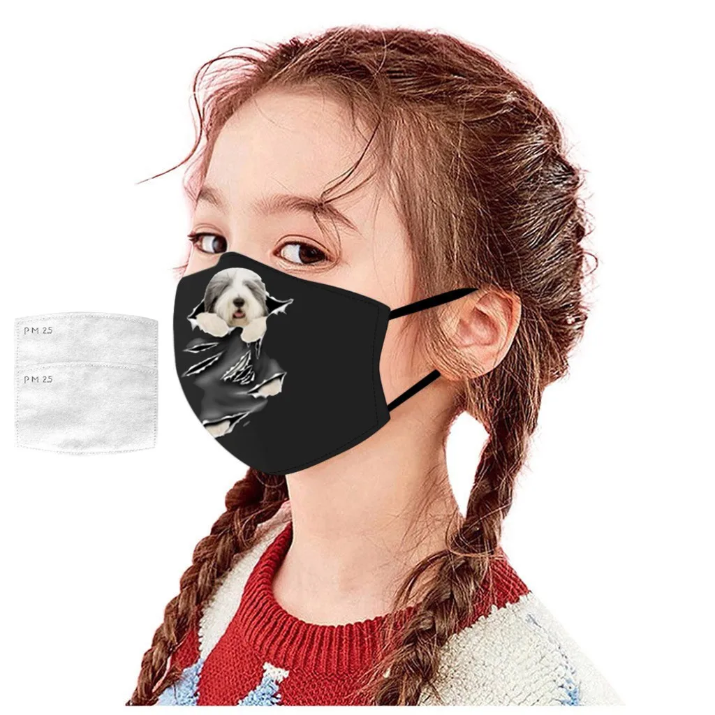 

5PCS Children's Face Mask Breathable Droplet-proof Eco-Friendly Dogs Pattern Reusable Earloops Mask Kids Washable Cycling Mask