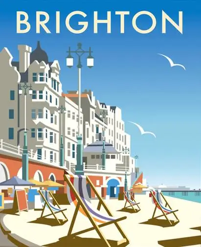 

Brighton причал старый Винтаж Шелковый плакат, путешествие, искусство печати 24x36inch