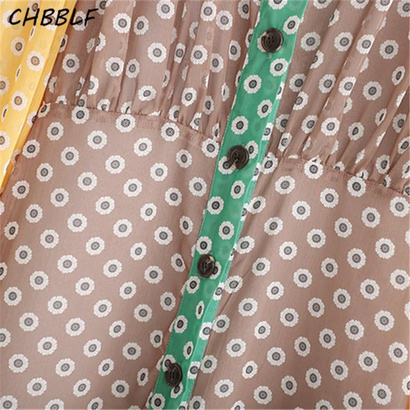 CHBBLF women color patchwork shirt dress long sleeve stand collor female casual chic midi dresses vestidos POP2378 | Женская одежда