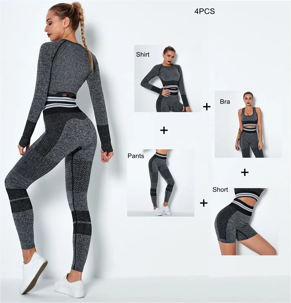 

Комплект для фитнеса и йоги, одежда для тренировок в тренажерном зале, короткий топ с длинным рукавом для фитнеса + Энергетические бесшовные...