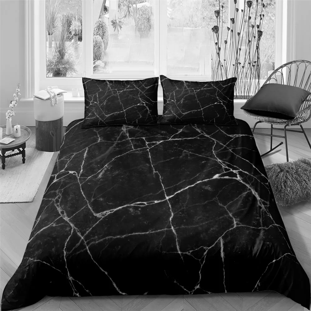 

Marble Pattern Printed Duvet Cover Single Twin Double Full King Size Bedding Sets Luxury Black Duvet Cover Pillow Case Bed Cover