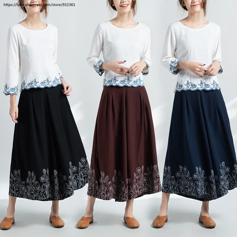 Женские плиссированные брюки с цветочной вышивкой в стиле ретро Осенние