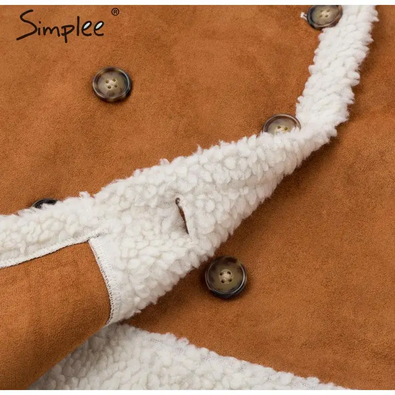 Simplee винтажные коричневый осенние пальто замшевые лоскутные изделия